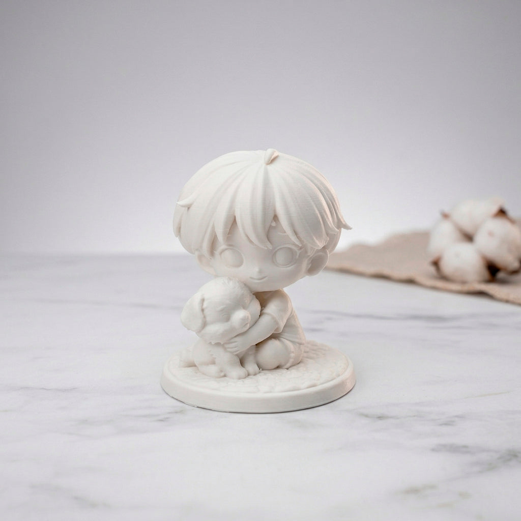 Petit garçon avec un chien - imprimé en 3d
